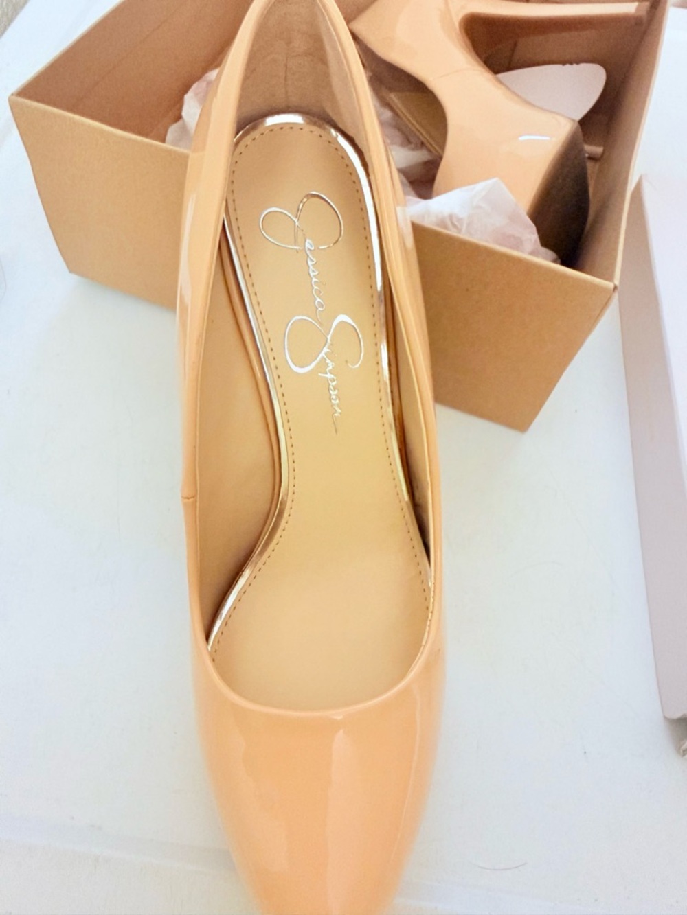Jessica Simpson Nude Patent Platform Stiletto Heels